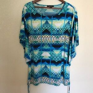 Style & Co. Blue and White Geometric Blouse